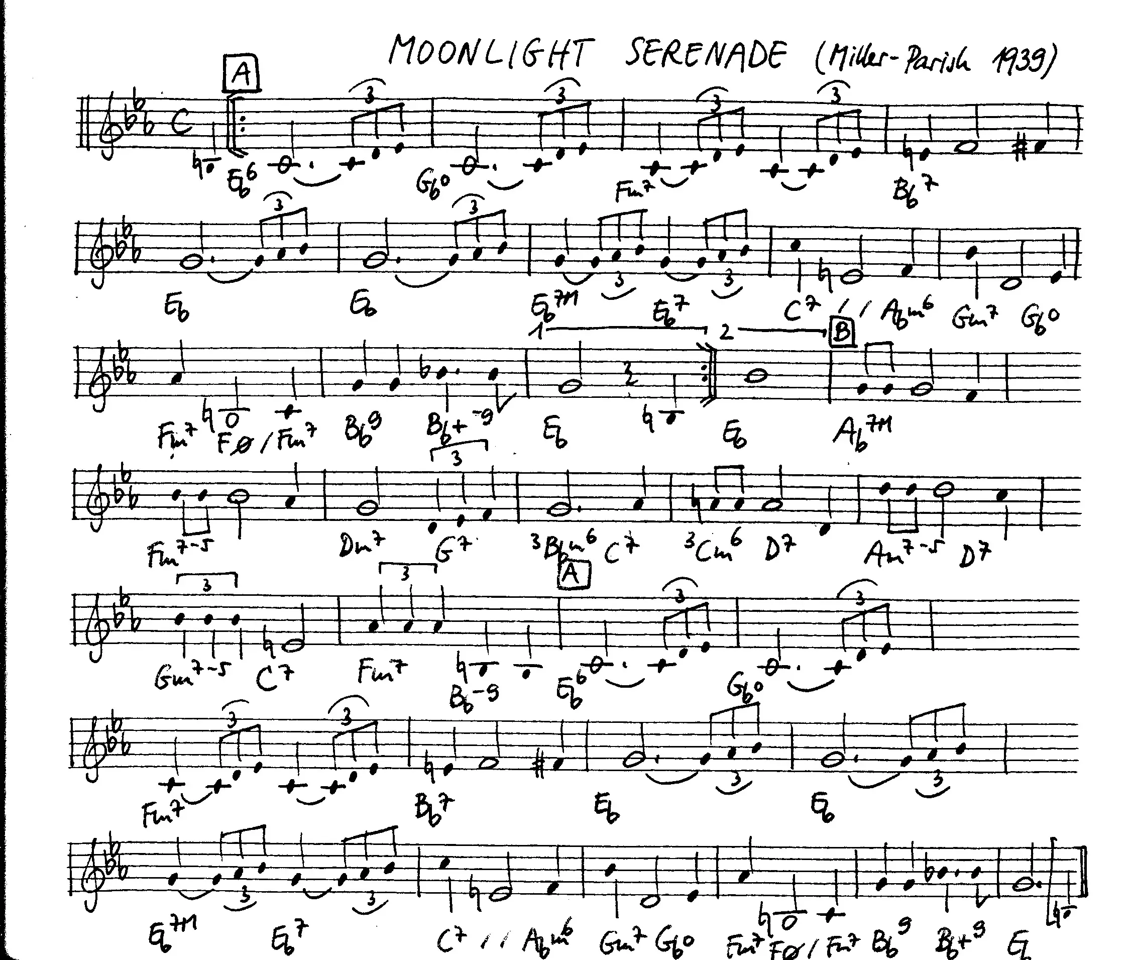moonlight serenade free jazz leadsheet - Courtesy of the Jungle Jazz Band